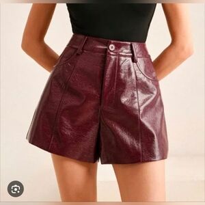 Women's Burgundy Faux Leather Shorts
